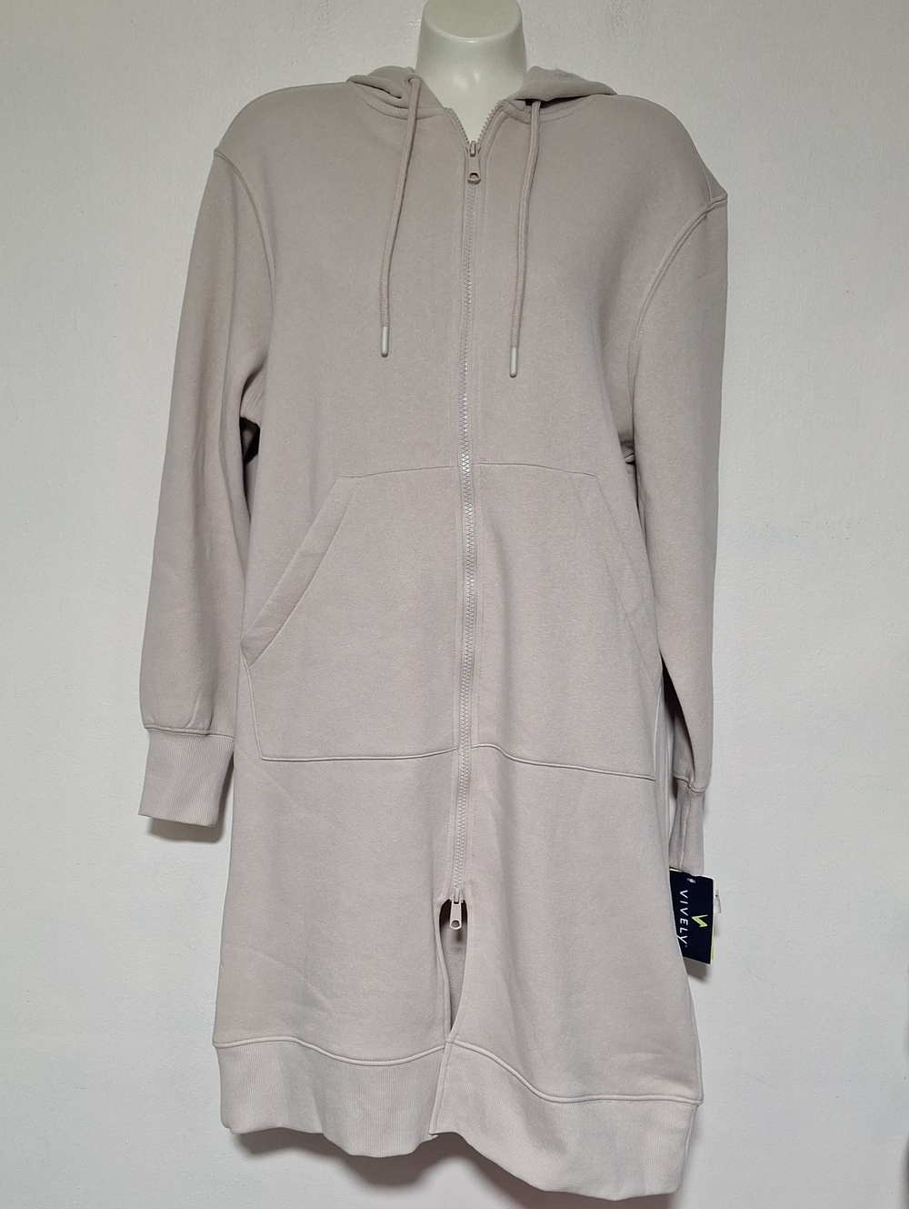 Vively Neutral Beige Full-Zip Hoodie Long Sweatshirt